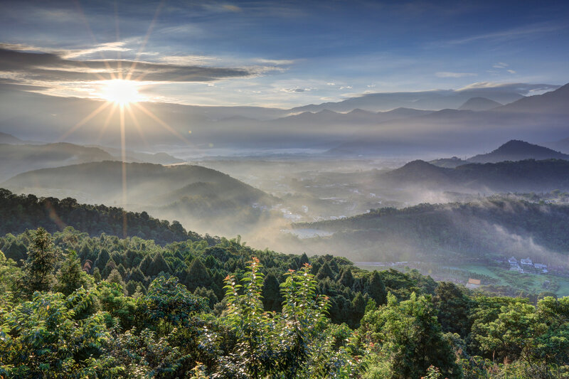 Sunrise over Mountain Valley — Green, Serene