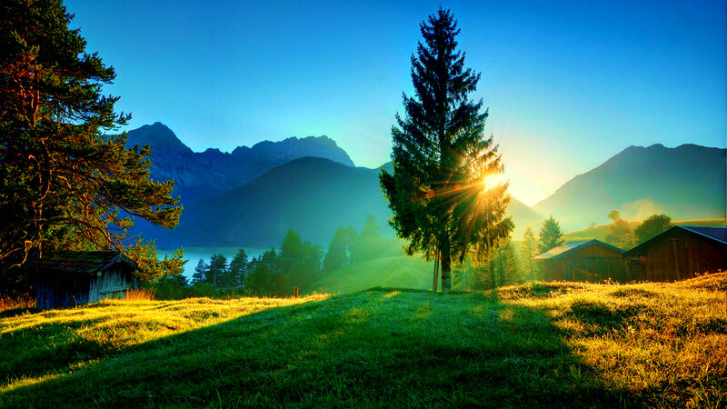 Sunrise over Mountain Valley — Green