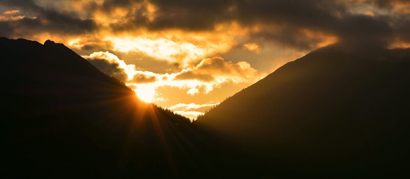 Sunrise over Mountain Valley — Orange, Dramatic, Photograph