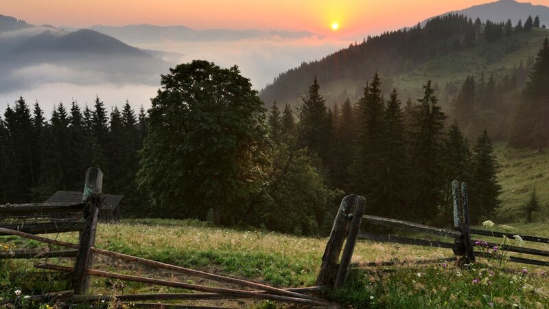Sunrise over Mountain Valley — Orange, Serene