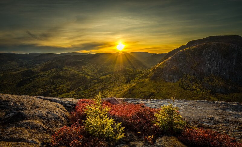 Sunrise over Mountain Valley — Yellow, Serene, Sunset