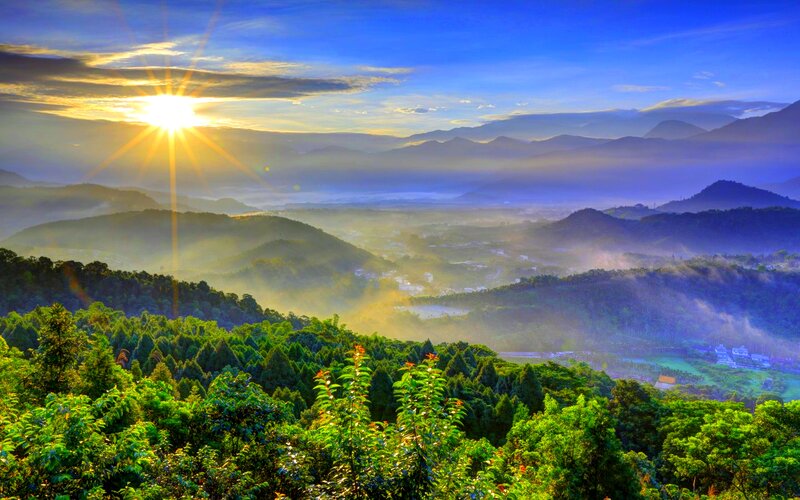 Sunrise over Mountain Valleys — Green