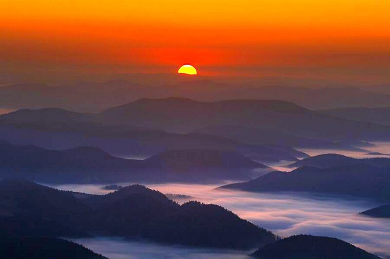 Sunrise over Mountain Valleys — Orange