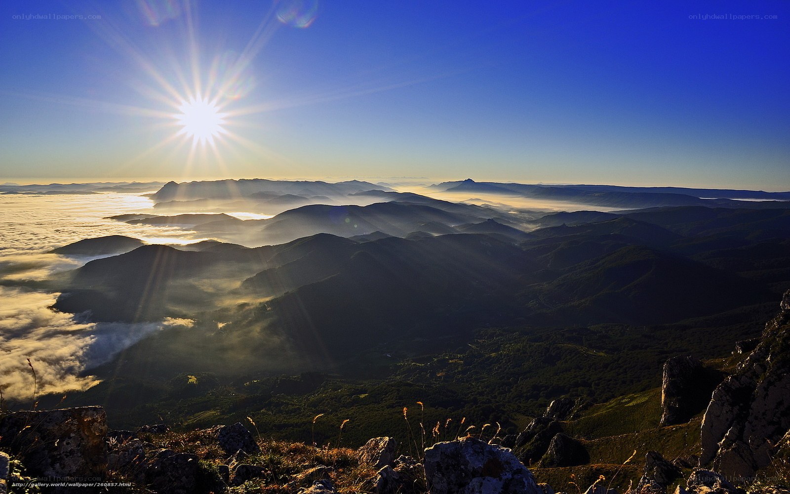 Sunrise over mountain valleys