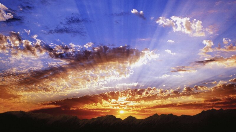 Sunrise over Mountains — Blue, Dramatic, Photograph, Clouds, Sun