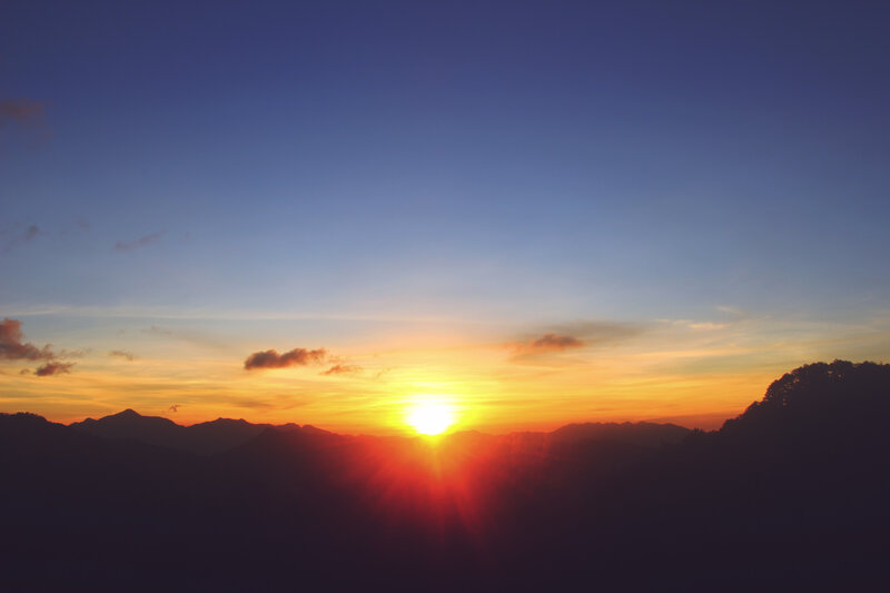 Sunrise over Mountains — Blue, Serene, Photograph, Sky, Clouds