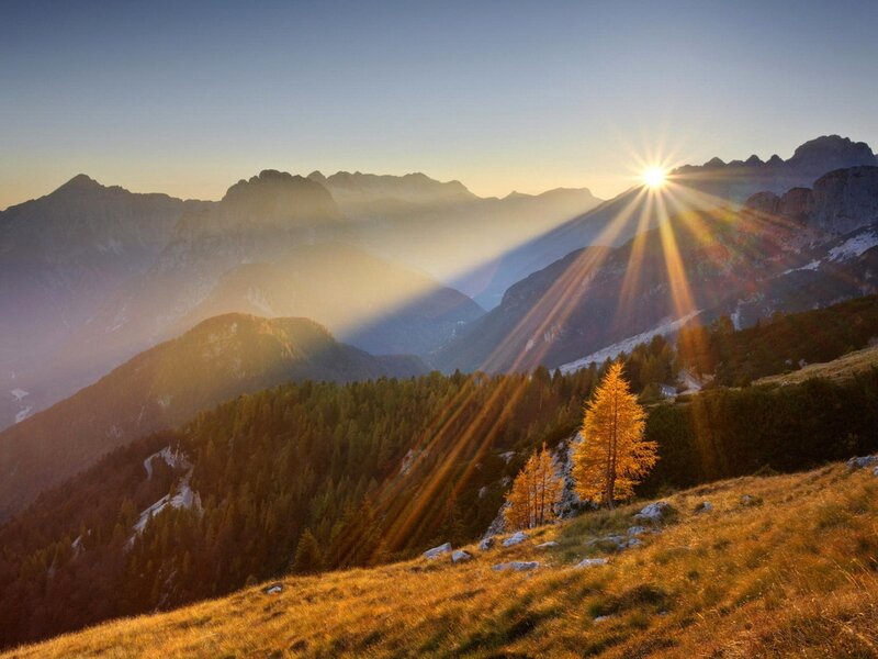 Sunrise over Mountains — Gold, Serene, Photograph