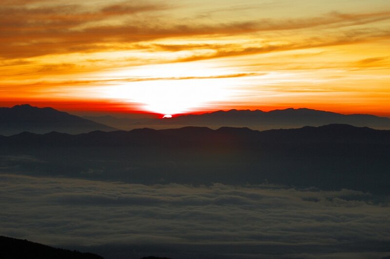 Sunrise over Mountains — Orange, Dramatic, Photograph, Clouds, Sky