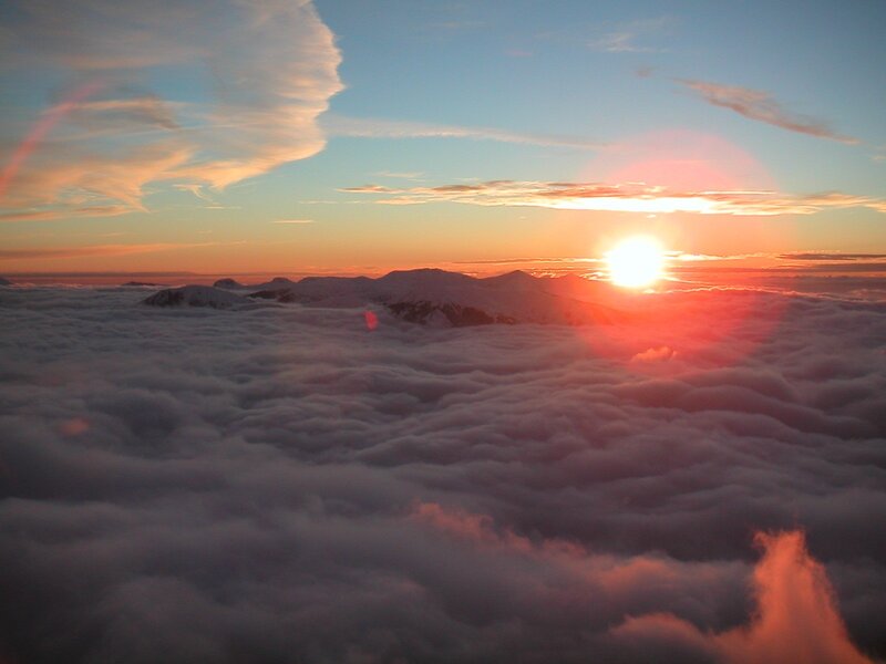 Sunrise over Mountains — Orange, Serene, Photograph, Clouds