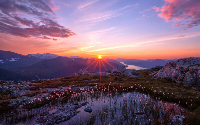 Sunrise over Mountains — Purple, Serene, Photograph