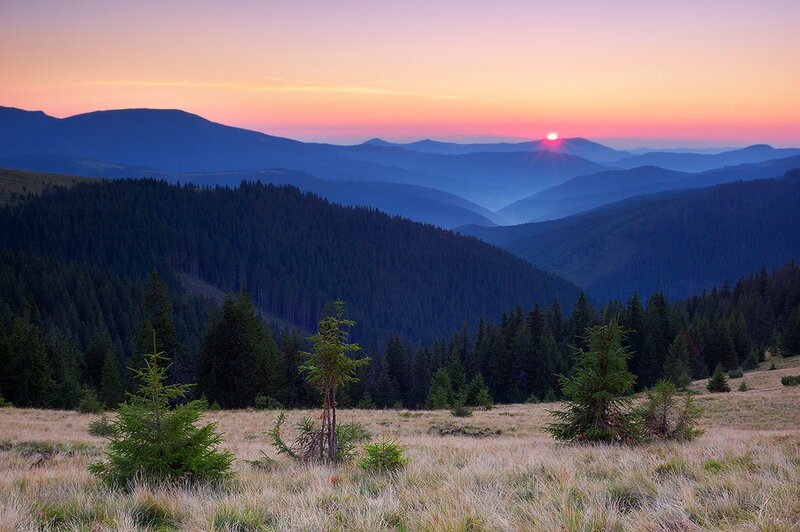 Sunrise over Mountains — Purple, Serene