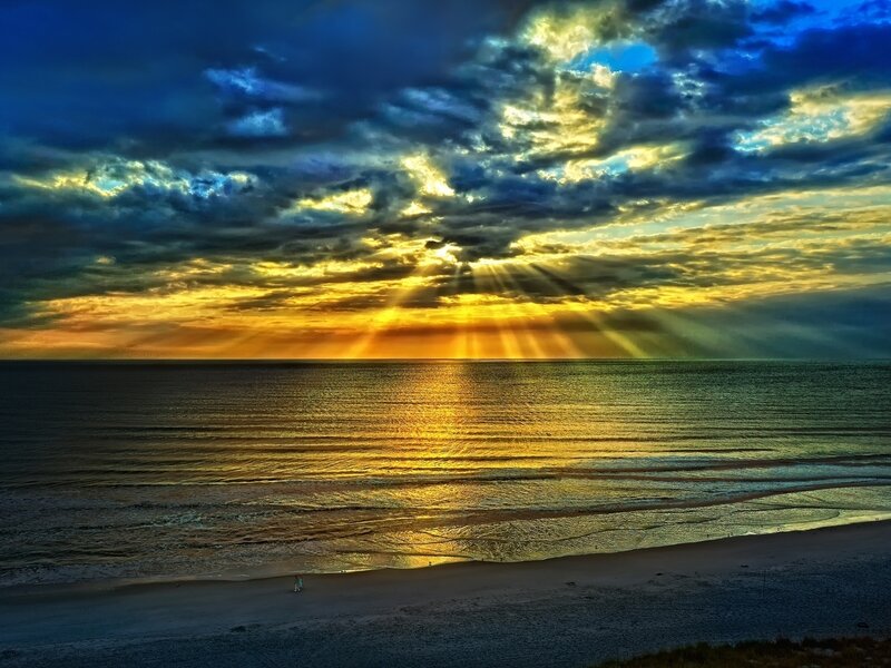 Sunrise over Ocean — Blue, Dramatic, Photograph, Beach