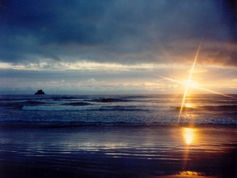 Sunrise over Ocean — Blue, Dramatic, Photograph, Clouds, Rock Formation