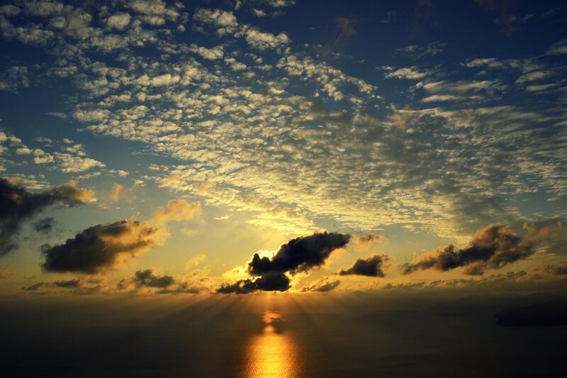 Sunrise over Ocean — Blue, Dramatic, Photograph, Clouds, Sea, Sunlight