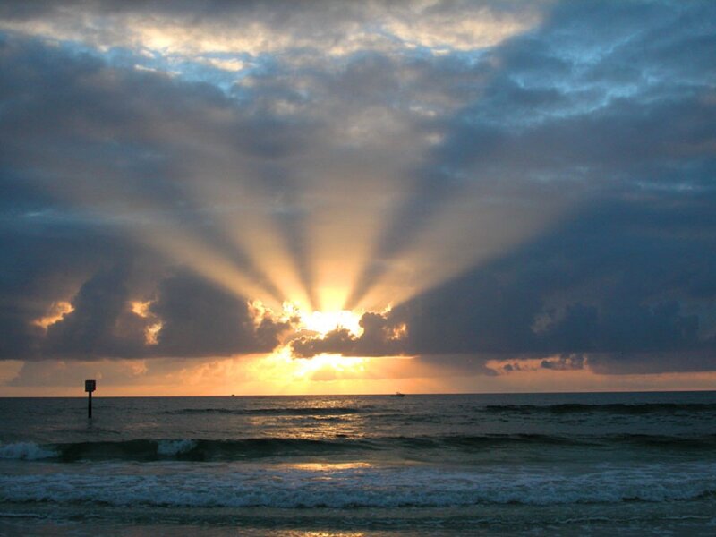 Sunrise over Ocean — Blue, Dramatic, Photograph, Clouds, Waves