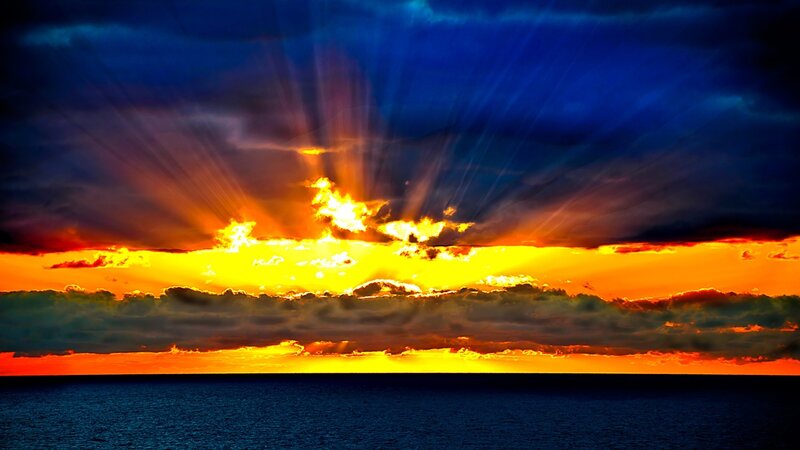 Sunrise over Ocean — Blue, Dramatic, Photograph, Sky