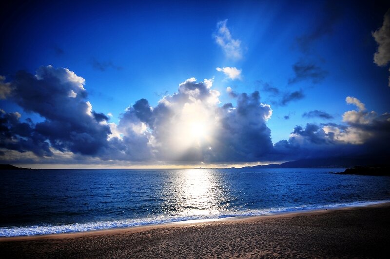 Sunrise over Ocean — Blue, Dramatic, Photograph