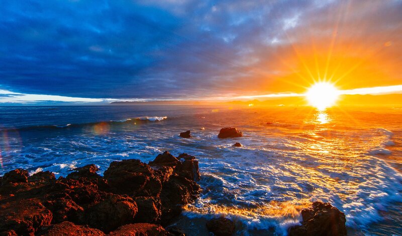 Sunrise over Ocean — Blue, Dramatic, Sunset