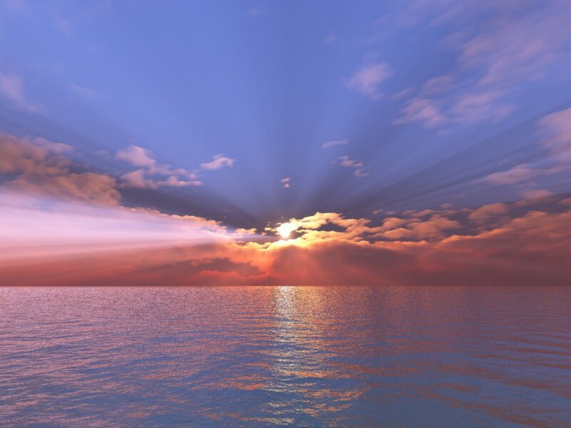 Sunrise over Ocean — Blue, Serene, Digital Art