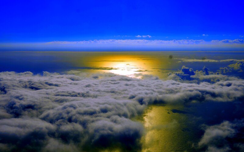 Sunrise over Ocean — Blue, Serene, Photograph, Clouds