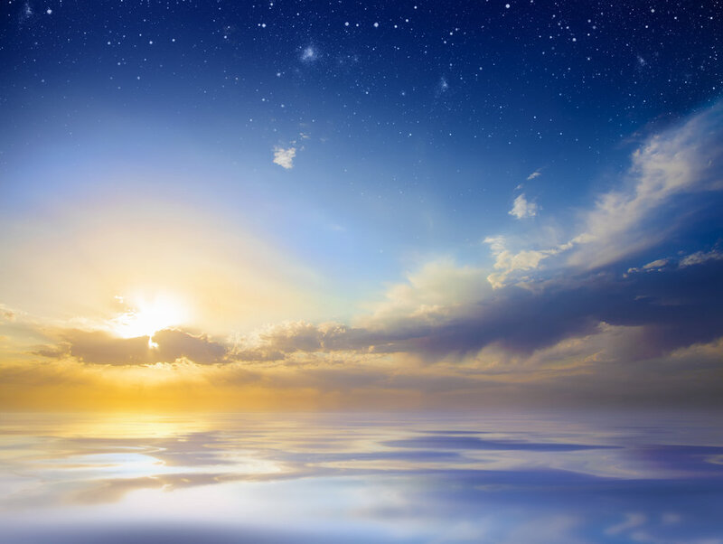 Sunrise over Ocean — Blue, Serene, Photograph, Sky