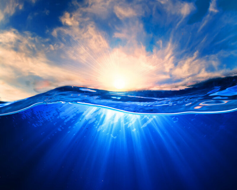 Sunrise over Ocean — Blue, Serene, Photograph, Sun