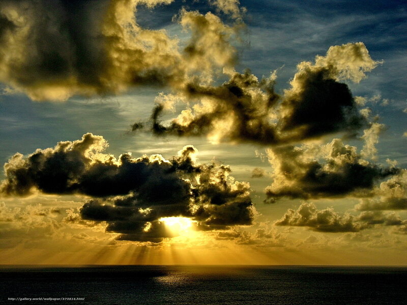 Sunrise over Ocean — Gold, Dramatic, Photograph, Clouds