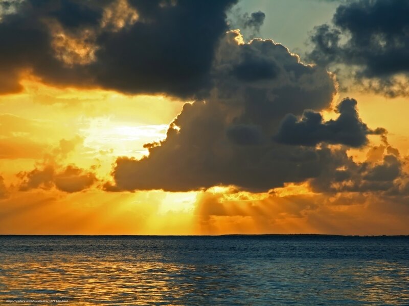 Sunrise over Ocean — Orange, Dramatic, Photograph, Clouds, Sunlight