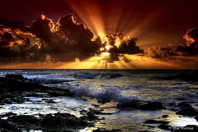 Sunrise over Ocean — Orange, Dramatic, Photograph, Clouds
