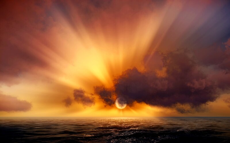 Sunrise over Ocean — Orange, Dramatic, Photograph, Sun