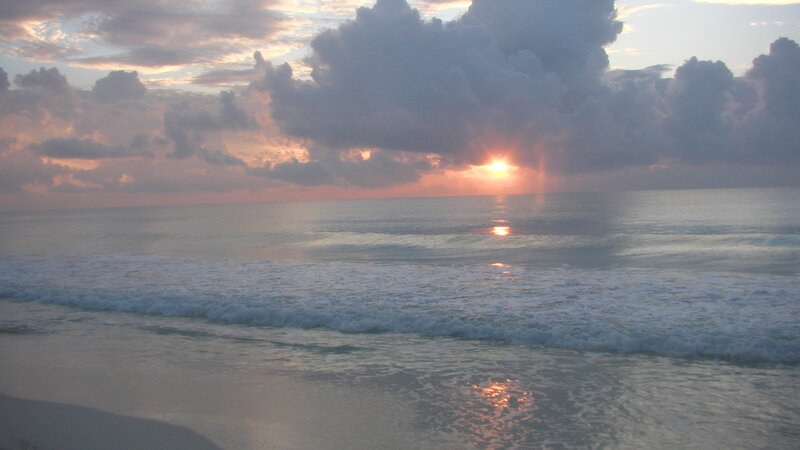 Sunrise over Ocean — Orange, Serene, Photograph, Clouds