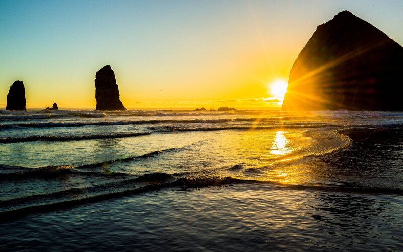 Sunrise over Ocean Rocks — Yellow