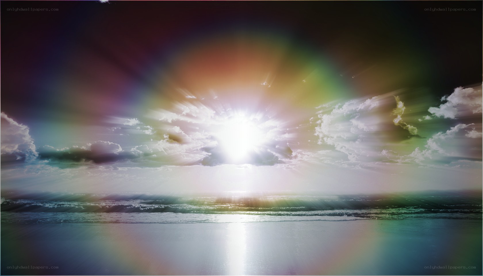 Sunrise over ocean with lens flare