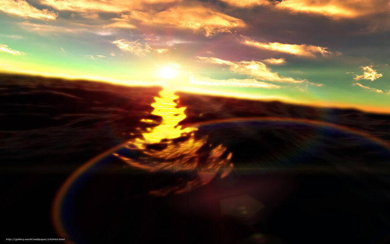 Sunrise over Ocean — Yellow, Dramatic, Digital Art, Sun, Clouds