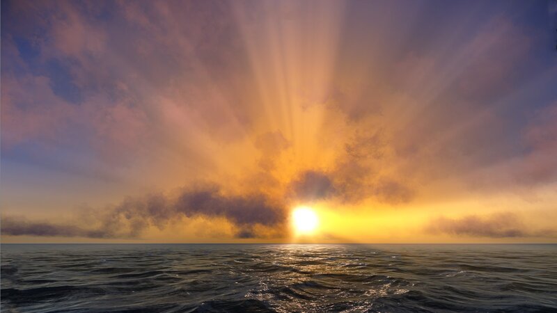 Sunrise over Ocean — Yellow, Dramatic, Digital Art