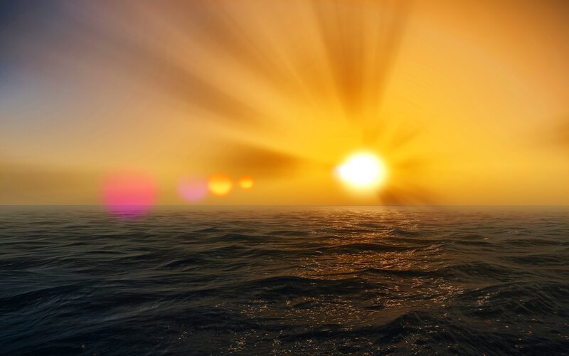 Sunrise over Ocean — Yellow, Serene, Digital Art