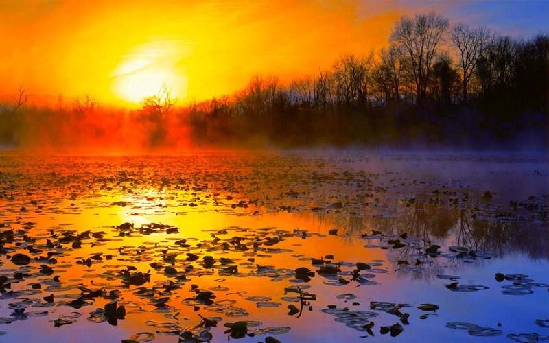Sunrise over Pond — Orange