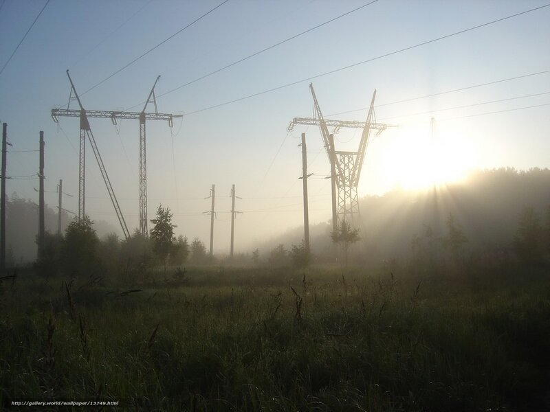 Sunrise over power lines