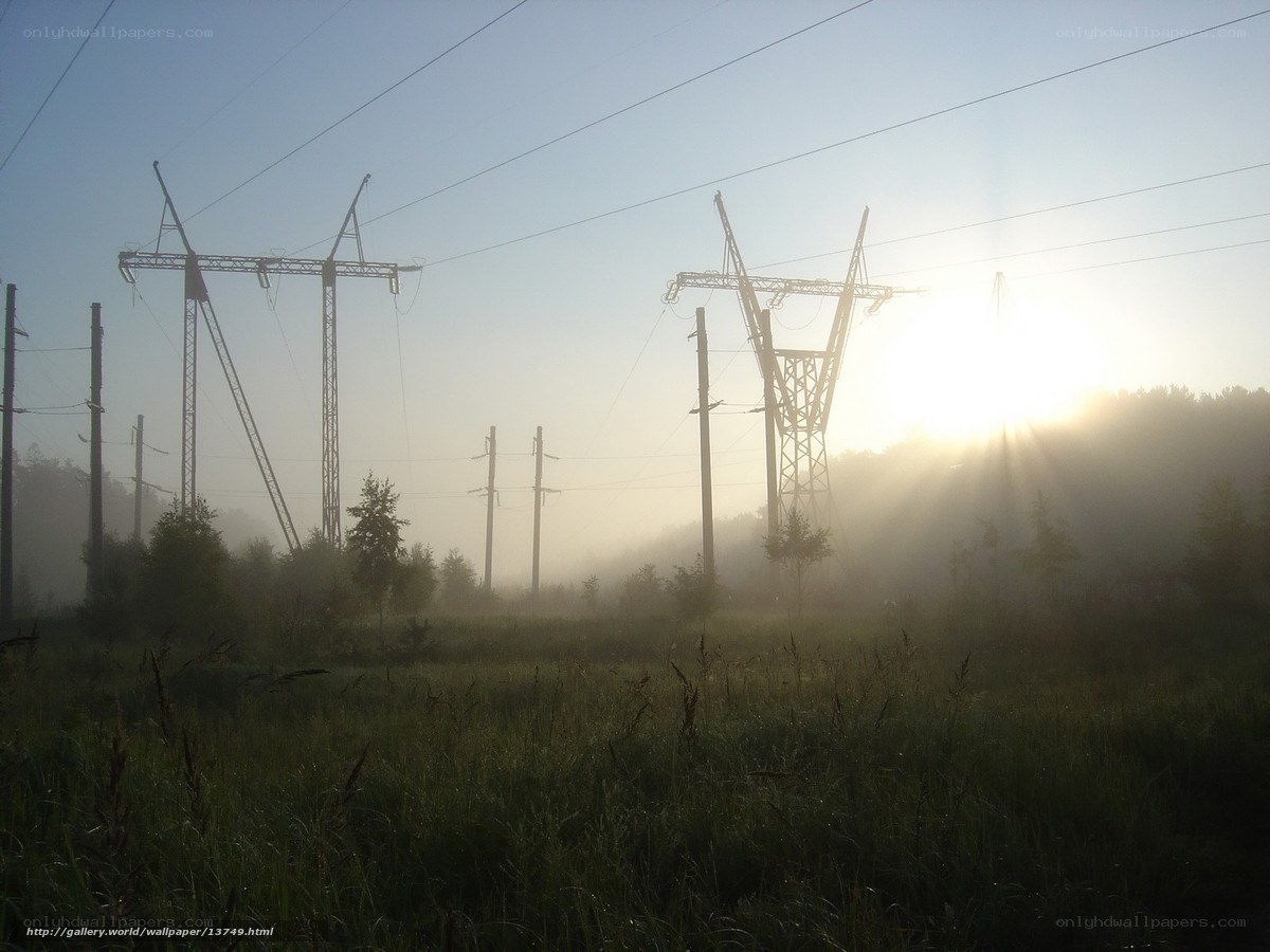 Sunrise over power lines