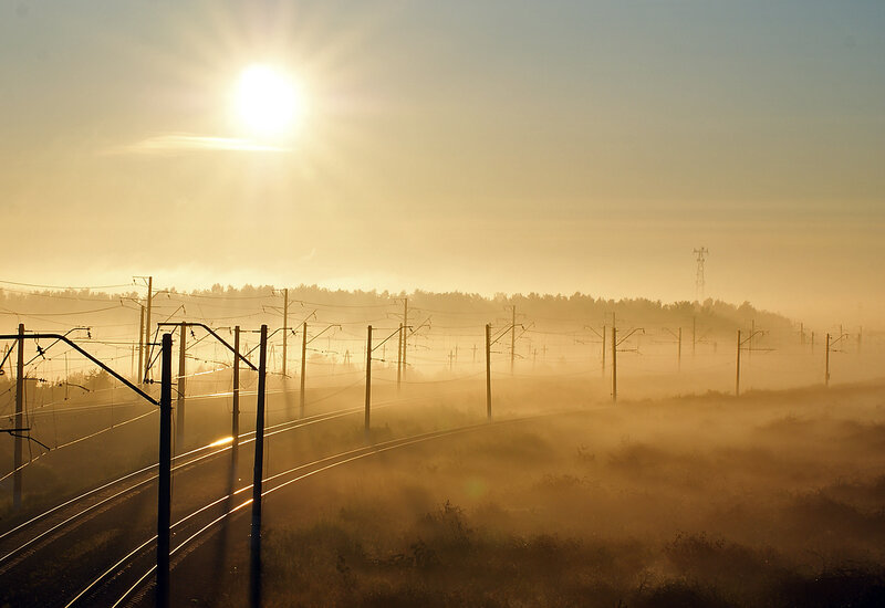 Sunrise over railway tracks