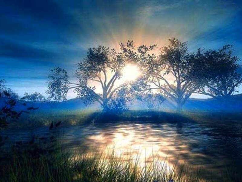 Sunrise over River — Blue, Serene