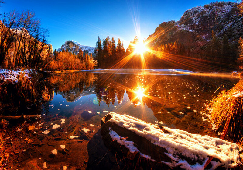 Sunrise over River — Blue, Serene, Winter