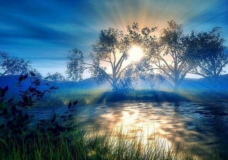 Sunrise over River — Blue