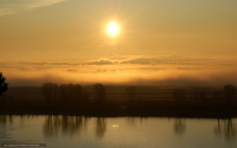 Sunrise over River — Gold, Serene, Photograph