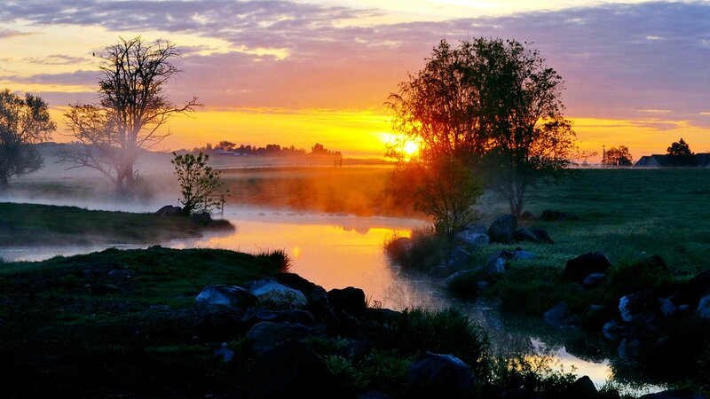 Sunrise over River — Orange