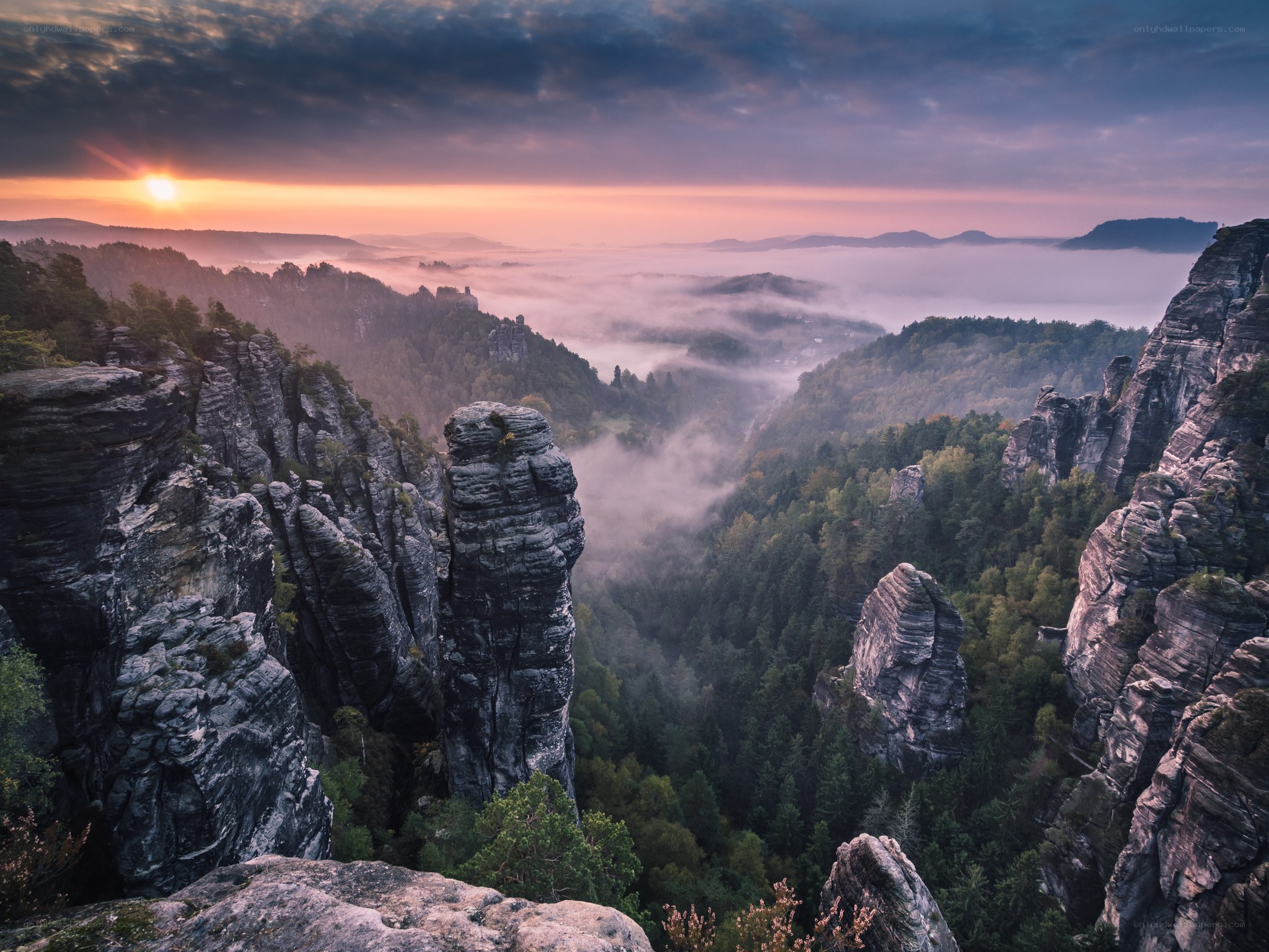 Sunrise over rock formations