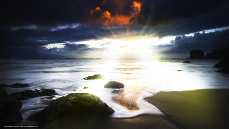 Sunrise over Rocky Beach — Orange, Dramatic