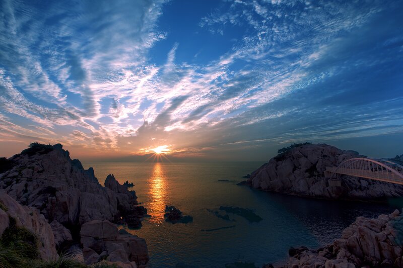Sunrise over Rocky Coast — Blue, Serene