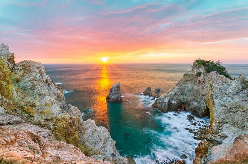 Sunrise over Rocky Coast — Orange