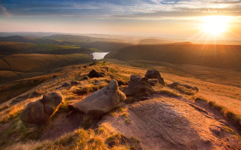 Sunrise over Rocky Hill — Orange, Serene, Photograph, Hills